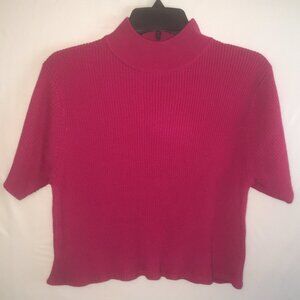 Studio Works Mock Neck Short Sleeve Sweater Raspberry Medium
